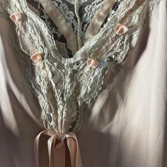 Vintage Alice Maloof Satin Nightgown Slip Dress – Pink Lace Trim Lingerie Medium - Picture 6 of 11